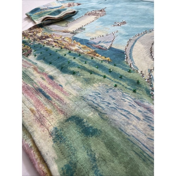 Take Two vintage 3/4 sleeve shirt cotton lighthouse sequins sailboats coastal L - Picture 6 of 16